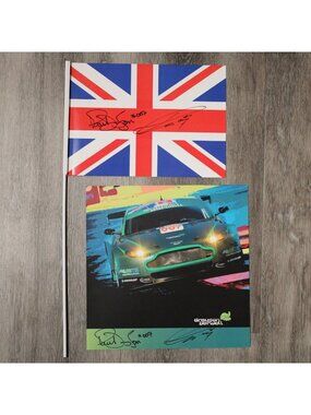 2008 Drayson Barwell Austin Martin Vantage GT2 Signed Drayson Cocker Card Flag